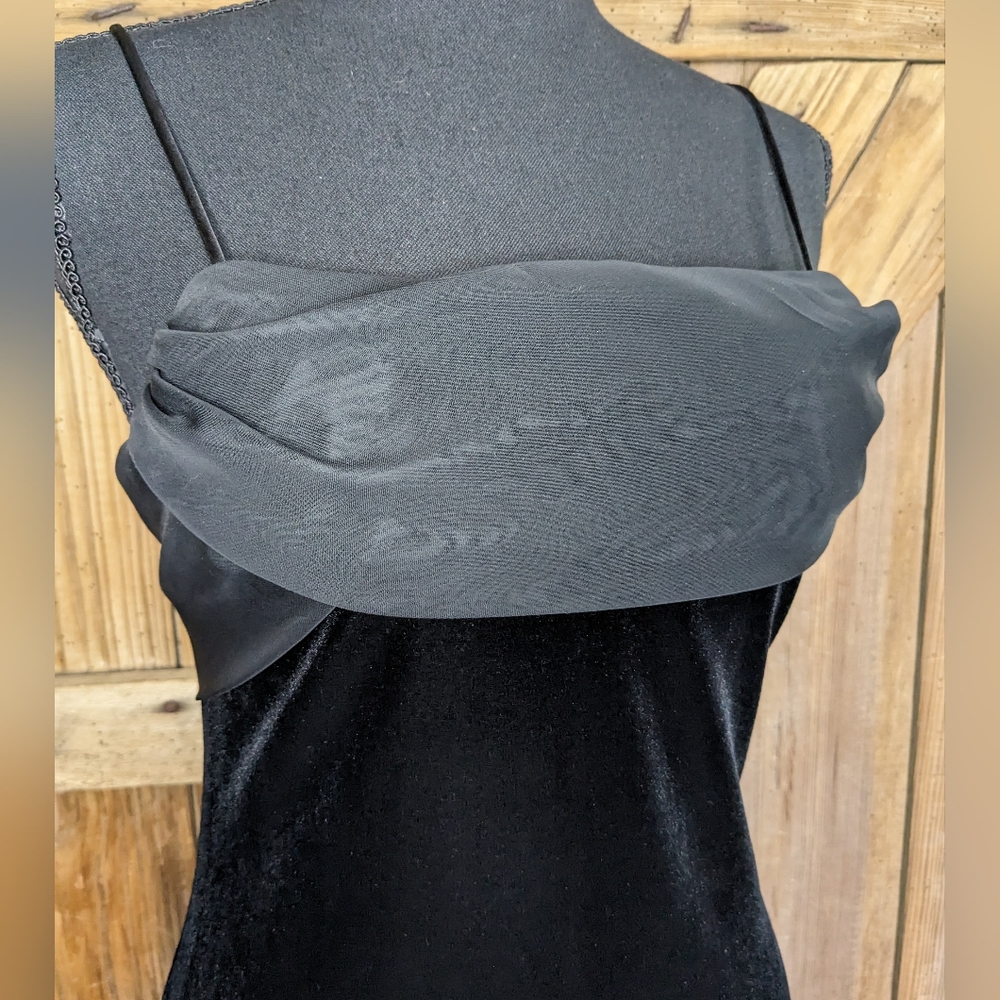 Vtg Betsy & Adam Velvet chiffon Dress Black Size 3/4 Spaghetti straps Zipper W-1 - Picture 1 of 15